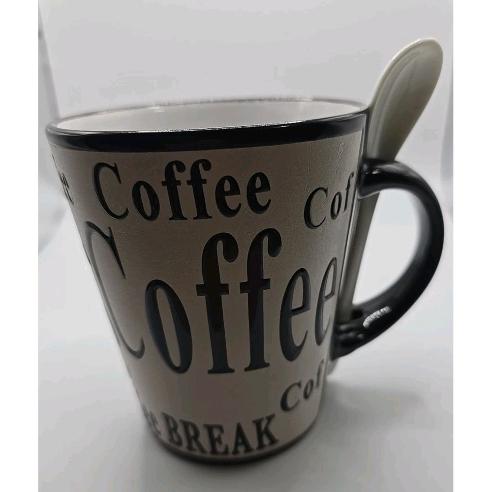 New‎ Vintage Mr. Coffee Mug Coffee Break With Spoon Dark Brown White Saying